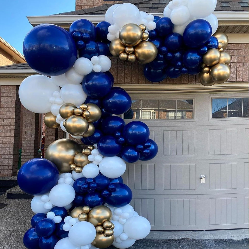 YMSZ Blue & Gold Balloons Arch Garland Kit — 134pcs Navy, Gold & White