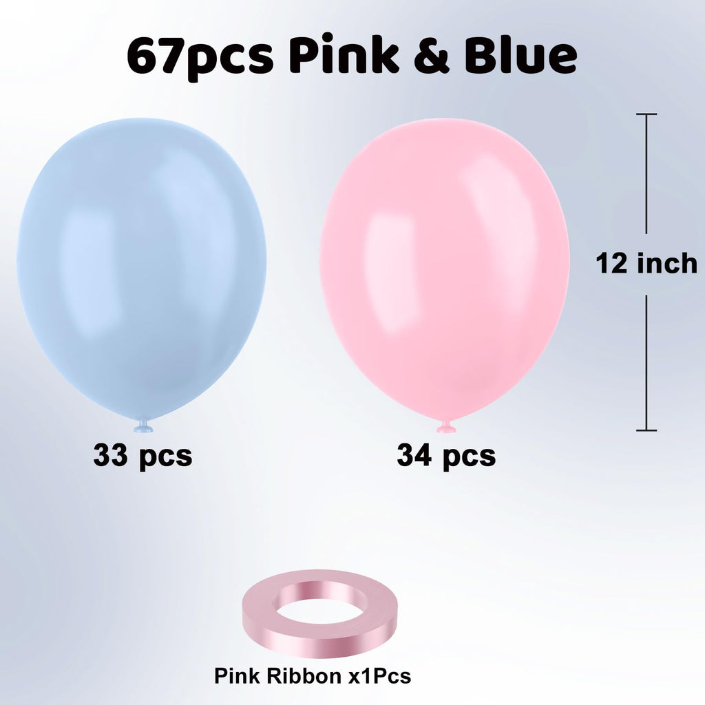 YMSZ Pink & Blue Latex Balloons 12in (67pc) – Gender Reveal & Party Decor
