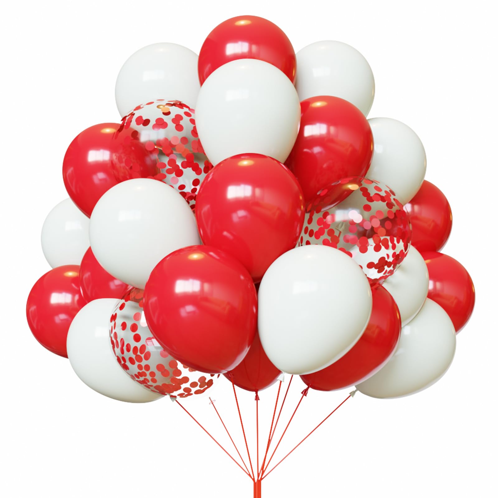 YMSZ Red & White Balloons Kit – 67pcs, 12in Confetti & Solid Balloons