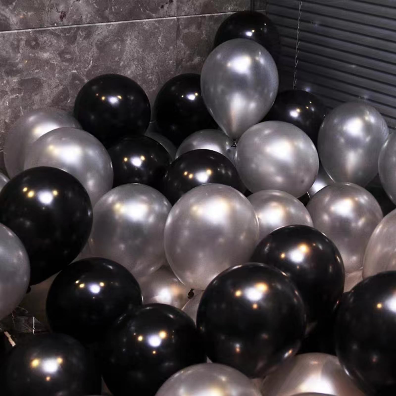 YMSZ Black & Silver Balloons – 67pc 12in Metallic Chrome Balloon Kit for Birthday, Wedding & More