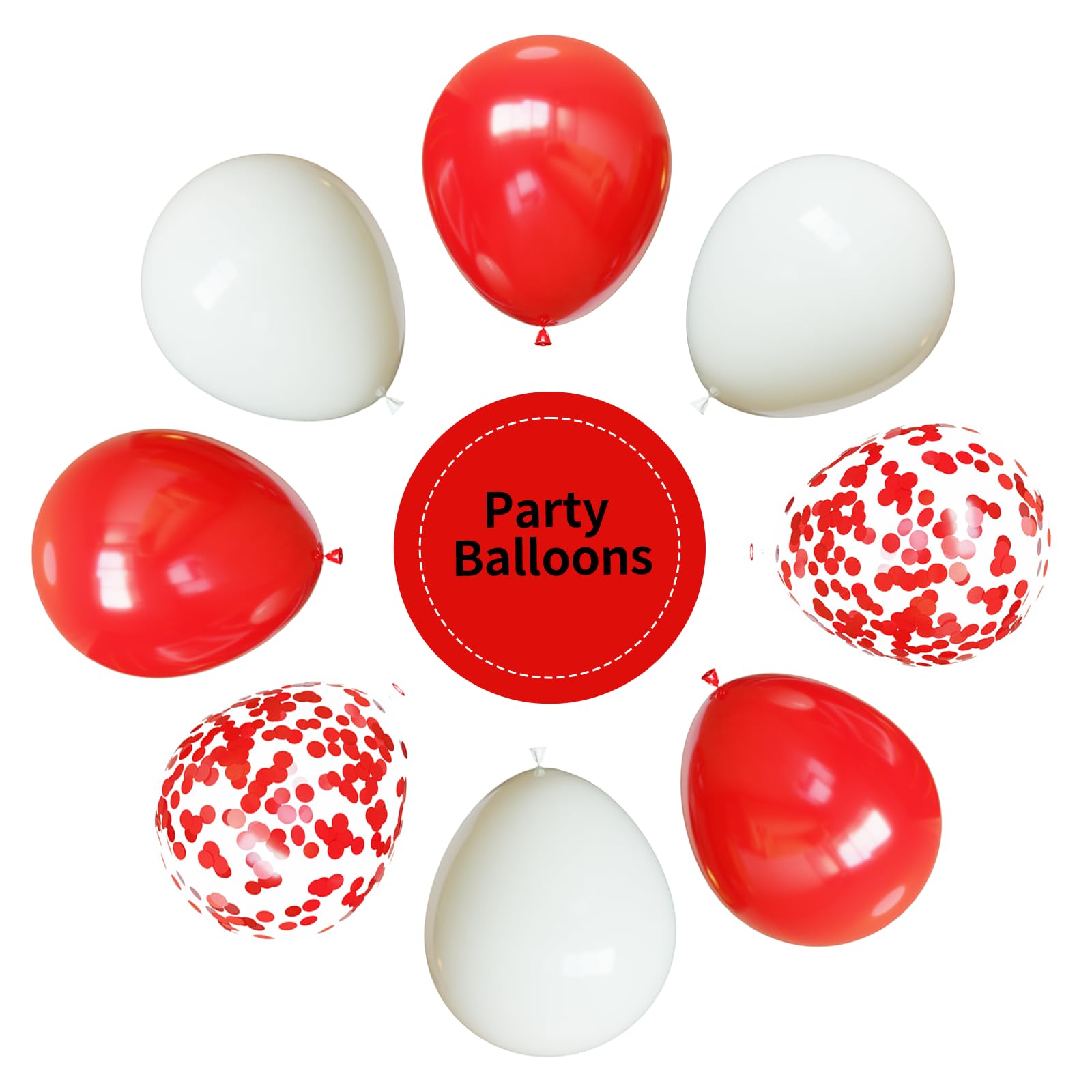 YMSZ Red & White Balloons Kit – 67pcs, 12in Confetti & Solid Balloons