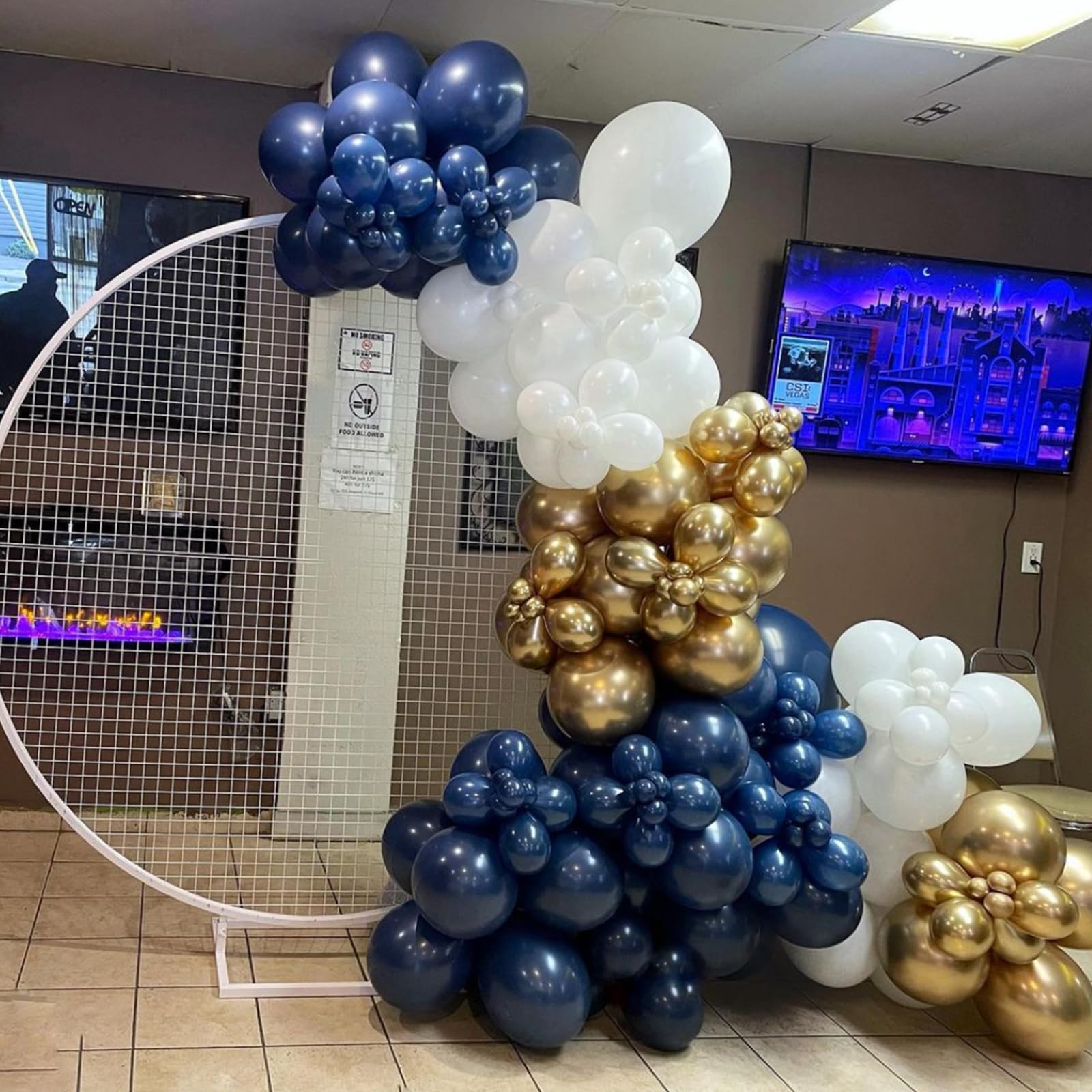 YMSZ Blue & Gold Balloons Arch Garland Kit — 134pcs Navy, Gold & White