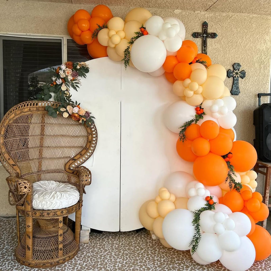 YMSZ Orange Balloons Kit – 67pcs, 12in Sand White & Orange Confetti Party Decor