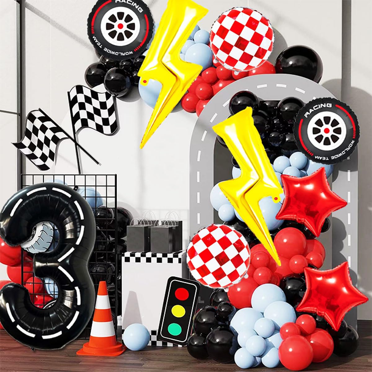 YNITSED Cartoon Race Car Birthday Decorations — 40 Inch Balloons, 3rd Birthday Party