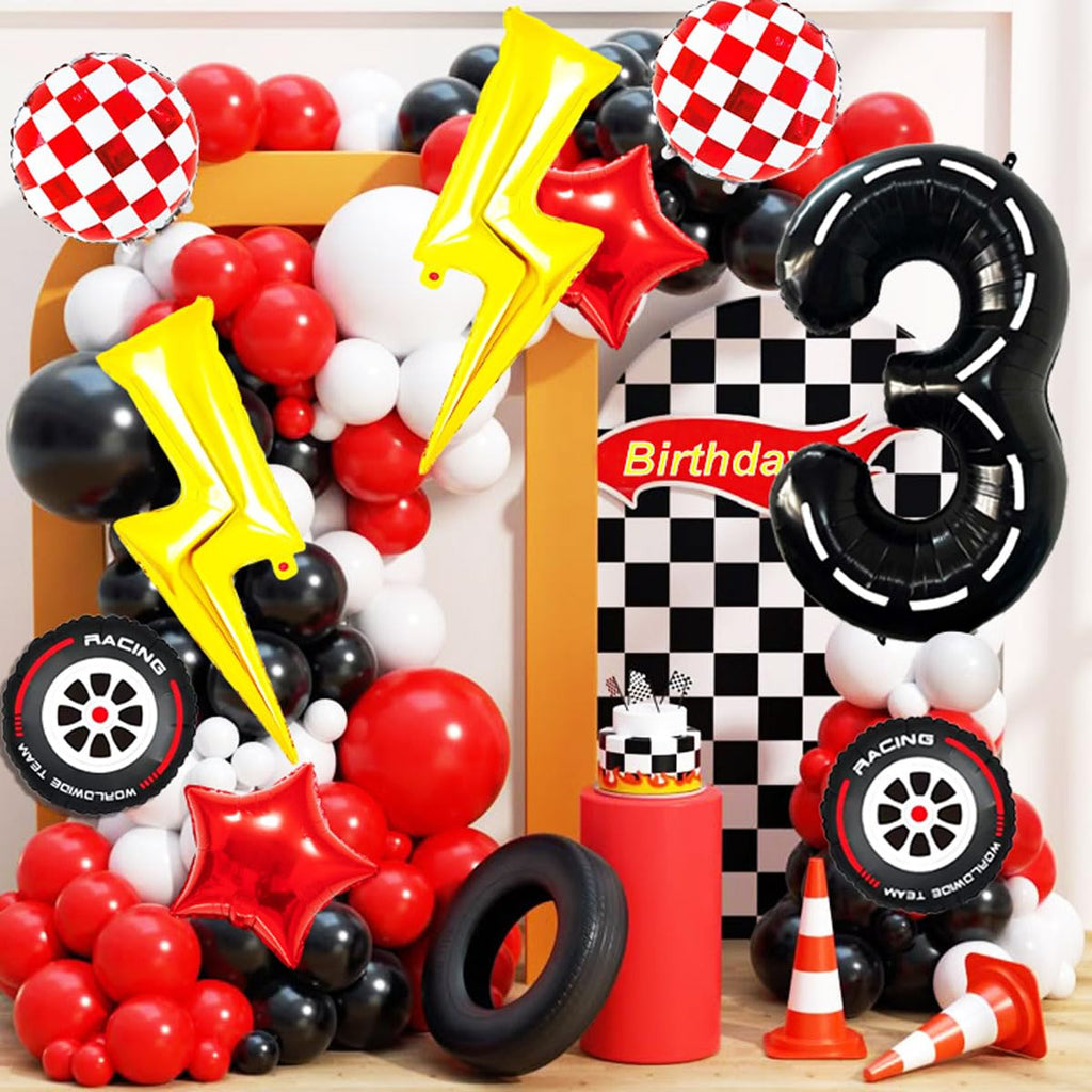 YNITSED Cartoon Race Car Birthday Decorations — 40 Inch Balloons, 3rd Birthday Party