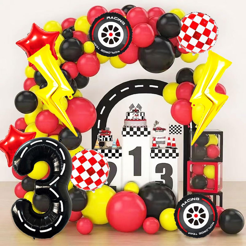 YNITSED Cartoon Race Car Birthday Decorations — 40 Inch Balloons, 3rd Birthday Party