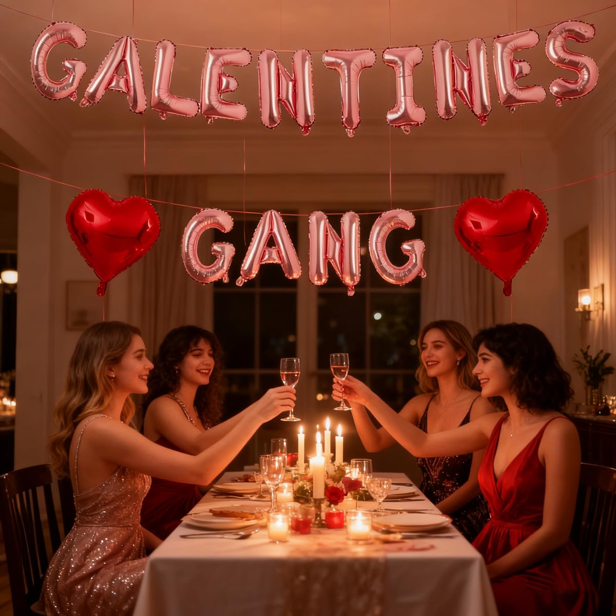 YNITSED Galentines Gang Rose Gold Letter Banner – 16in Galentines Decor