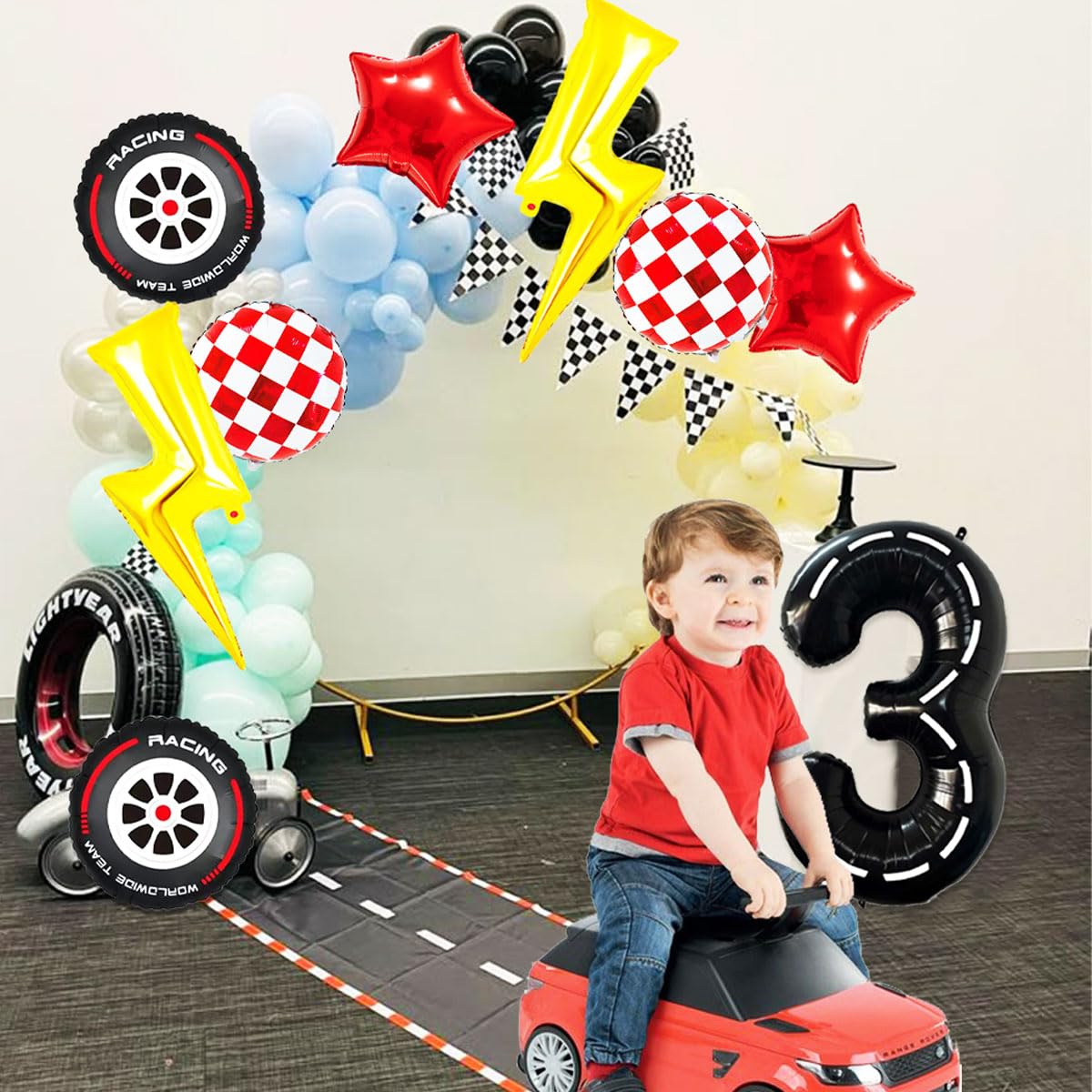YNITSED Cartoon Race Car Birthday Decorations — 40 Inch Balloons, 3rd Birthday Party