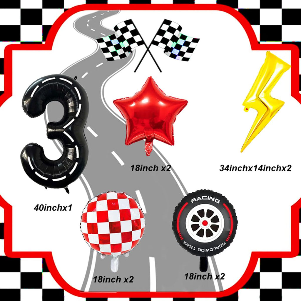 YNITSED Cartoon Race Car Birthday Decorations — 40 Inch Balloons, 3rd Birthday Party