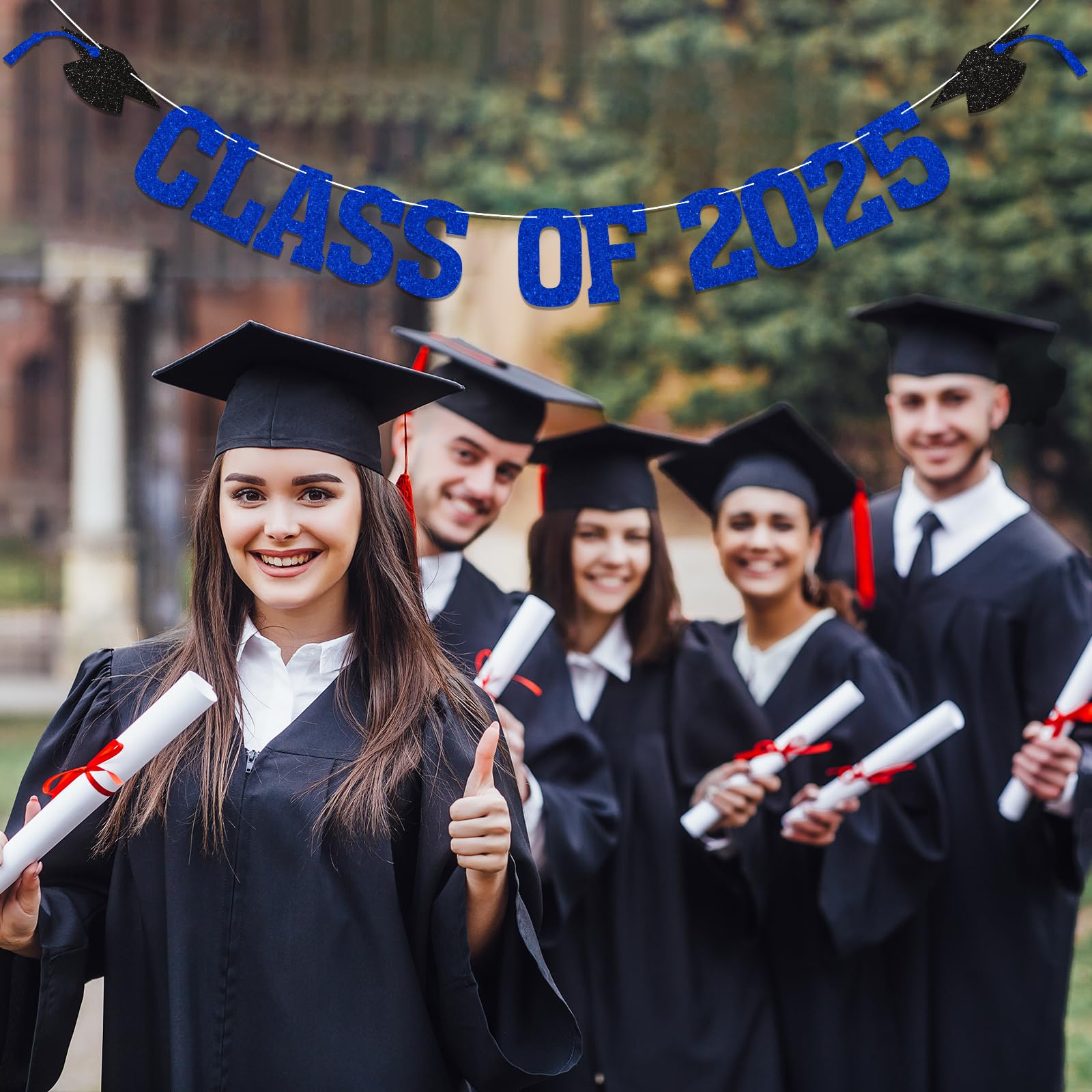 Yochamc Class of 2025 Banner - Blue Glitter Graduation Decor