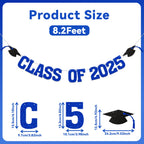 Yochamc Class of 2025 Banner - Blue Glitter Graduation Decor