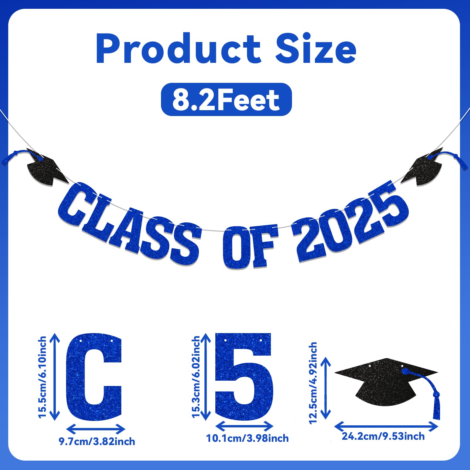 Yochamc Class of 2025 Banner - Blue Glitter Graduation Decor