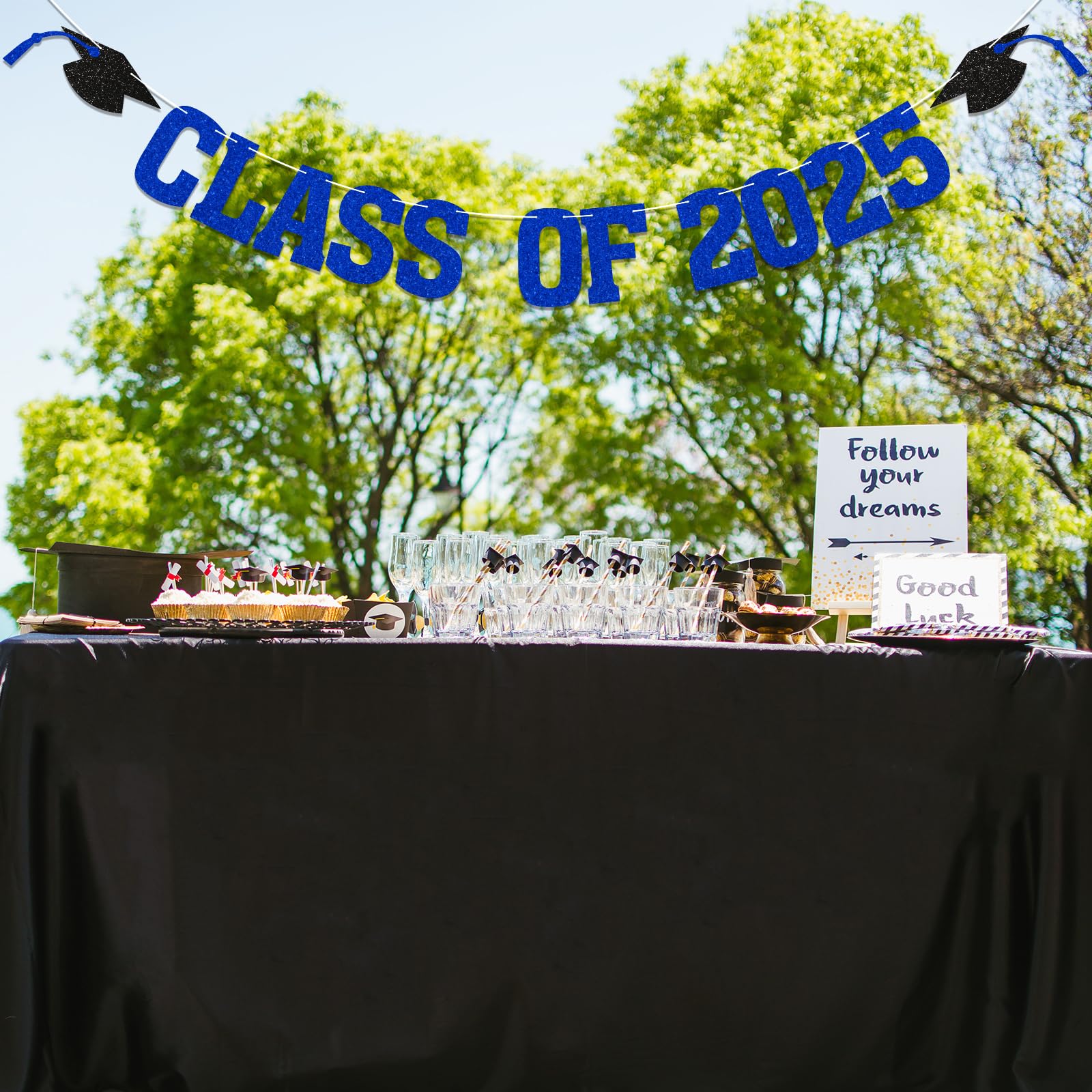 Yochamc Class of 2025 Banner - Blue Glitter Graduation Decor