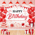 Yoirrat Red White Happy Birthday Banner - Large 71x44 Inch Backdrop for Party Photos
