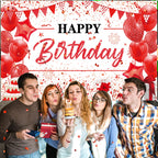 Yoirrat Red White Happy Birthday Banner - Large 71x44 Inch Backdrop for Party Photos