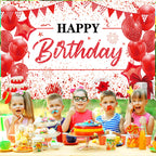 Yoirrat Red White Happy Birthday Banner - Large 71x44 Inch Backdrop for Party Photos