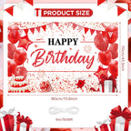 Yoirrat Red White Happy Birthday Banner - Large 71x44 Inch Backdrop for Party Photos