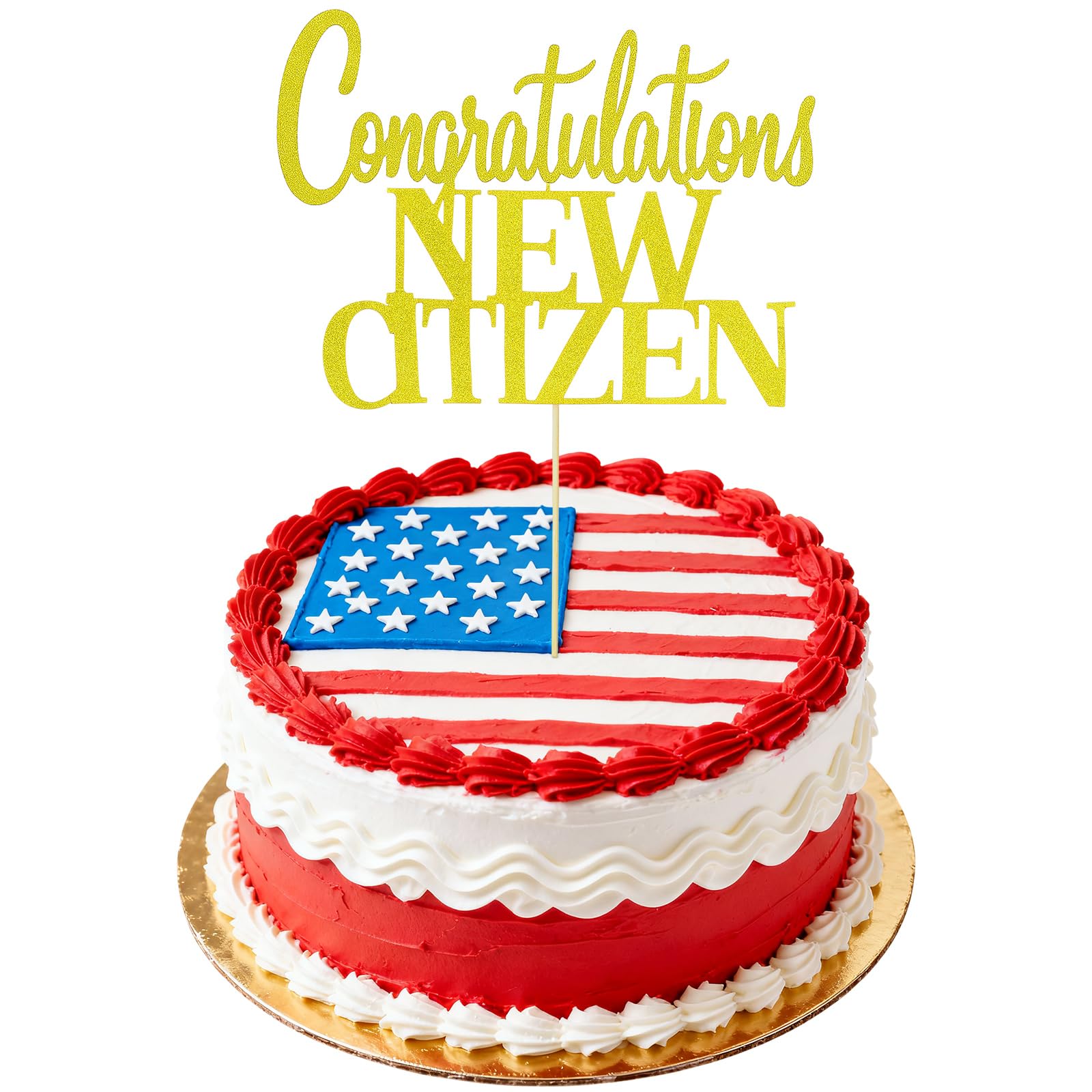 YooNotee Citizenship Cake Topper – Gold Glitter with Bamboo Picks
