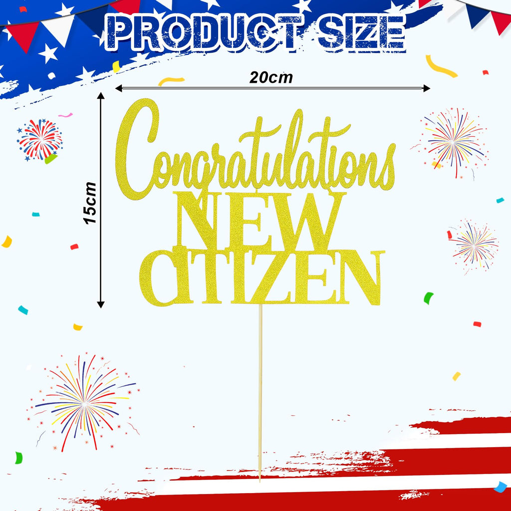 YooNotee Citizenship Cake Topper – Gold Glitter with Bamboo Picks