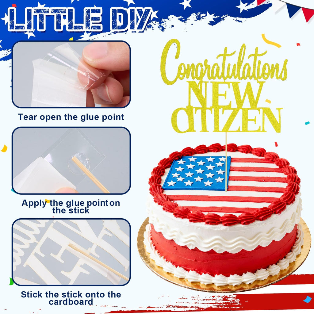 YooNotee Citizenship Cake Topper – Gold Glitter with Bamboo Picks