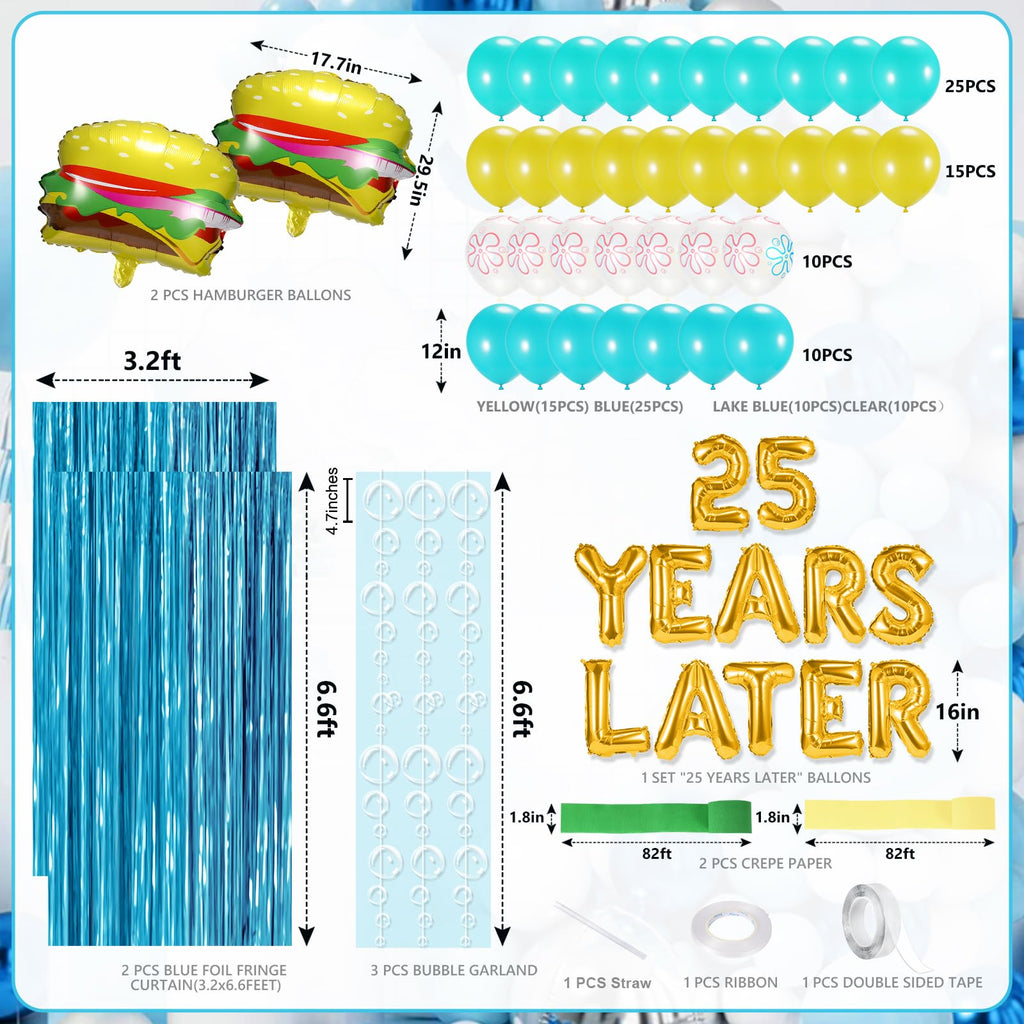 YORR Sponge 25th Birthday Decorations – Ocean Theme Balloons Set with Backdrop & Bubble Garland
