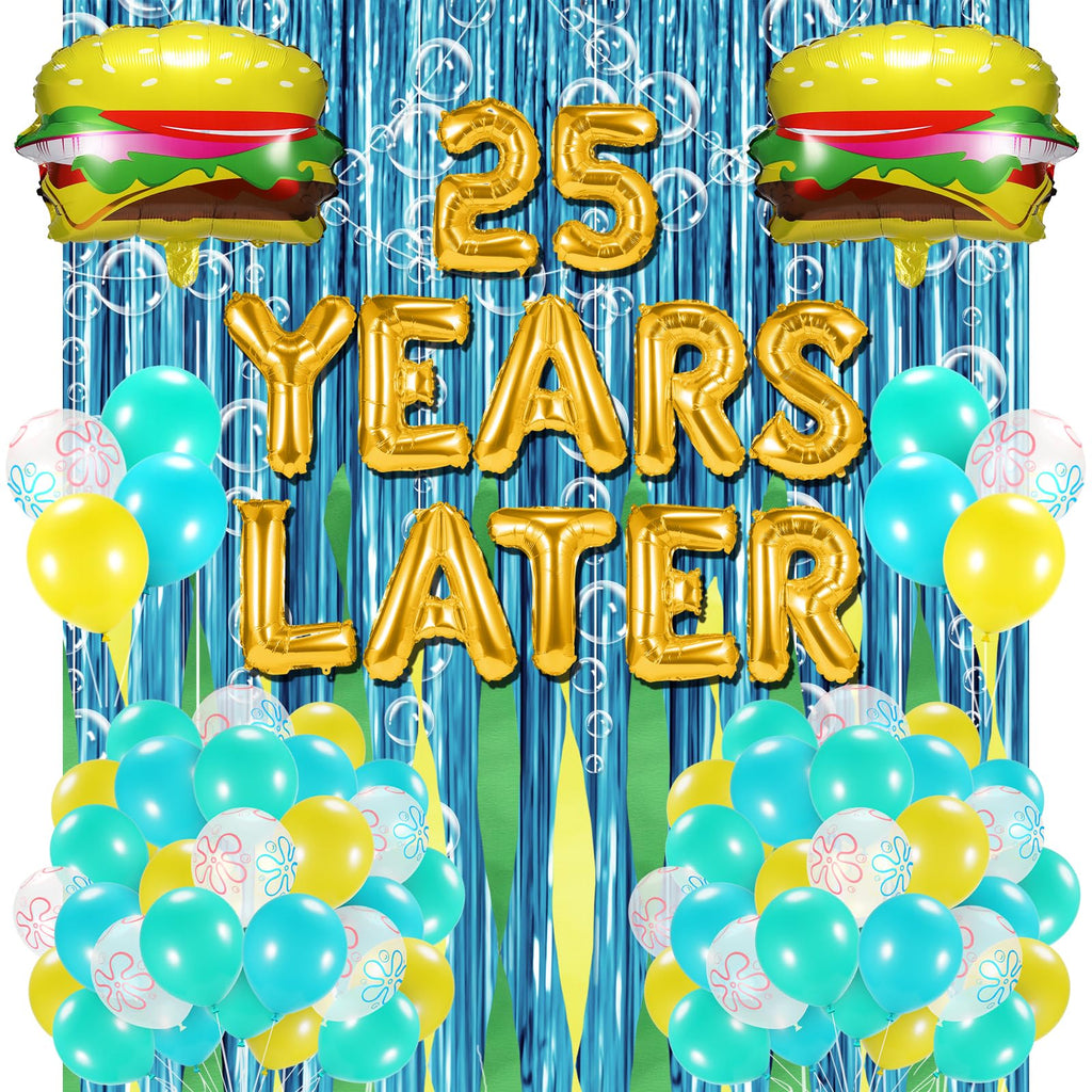 YORR Sponge 25th Birthday Decorations – Ocean Theme Balloons Set with Backdrop & Bubble Garland