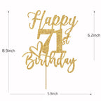 Yotawebery Happy 71st Birthday Cake Topper Gold Glitter | 71st Birthday Decorations