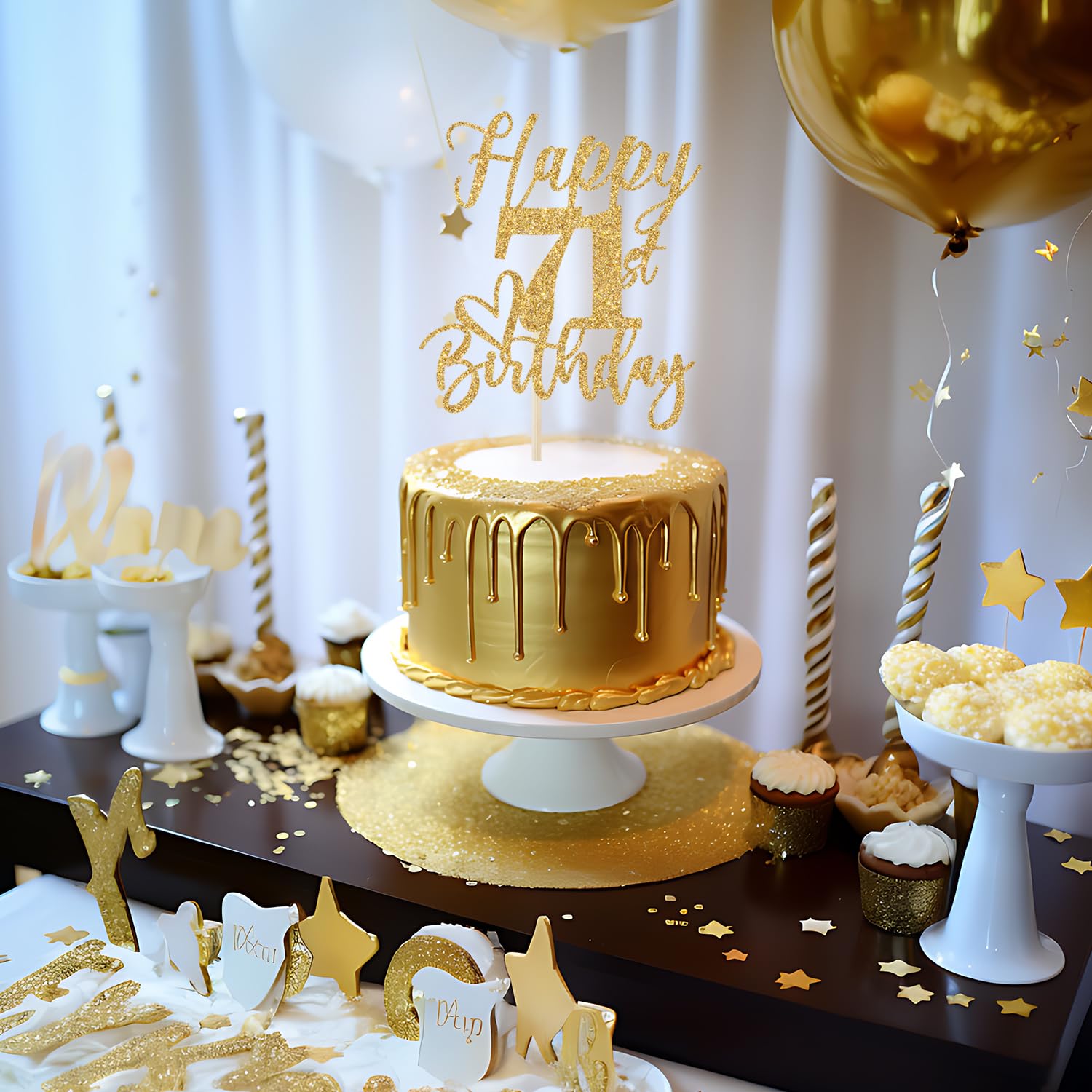 Yotawebery Happy 71st Birthday Cake Topper Gold Glitter | 71st Birthday Decorations