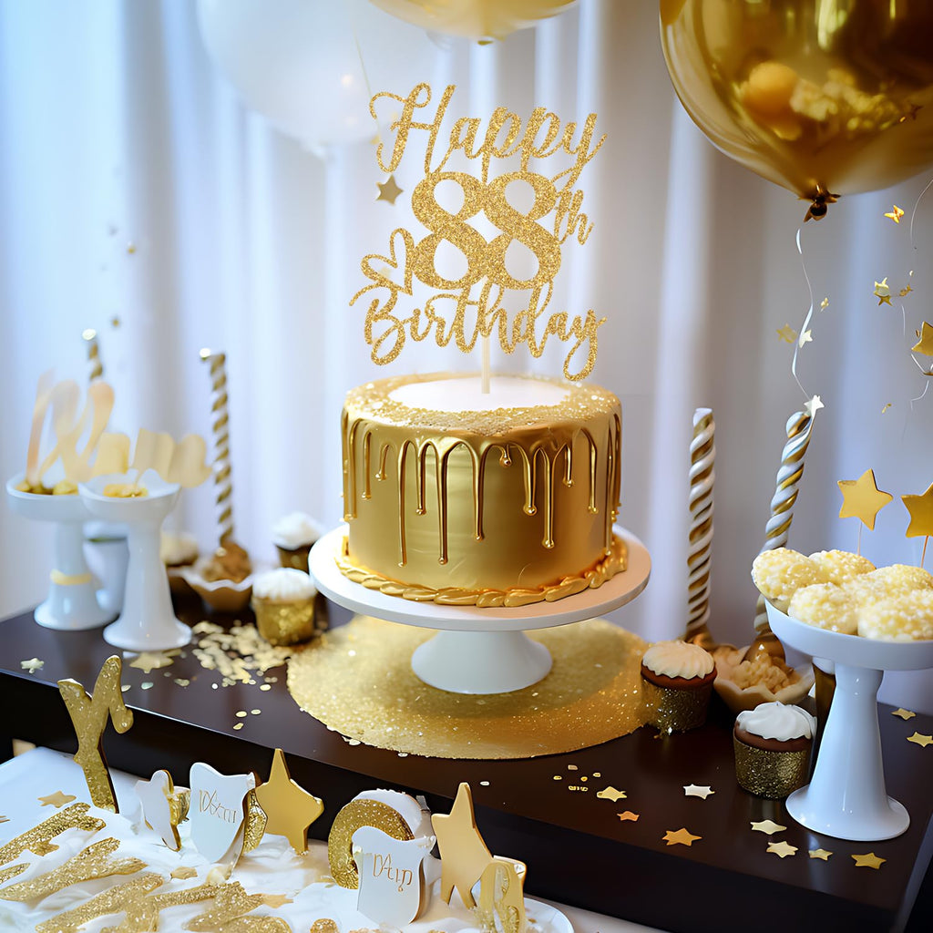 Yotawebery Happy 88th Birthday Cake Topper - Gold Glitter