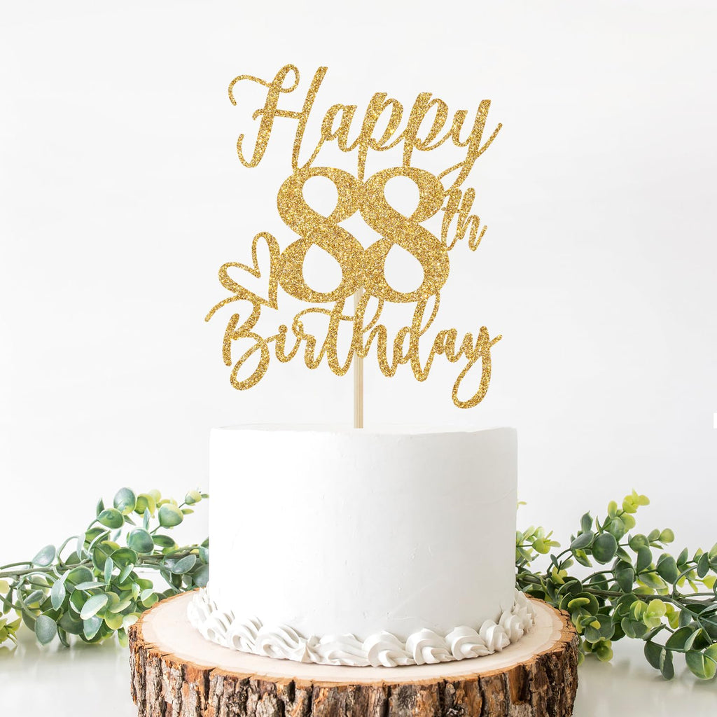 Yotawebery Happy 88th Birthday Cake Topper - Gold Glitter