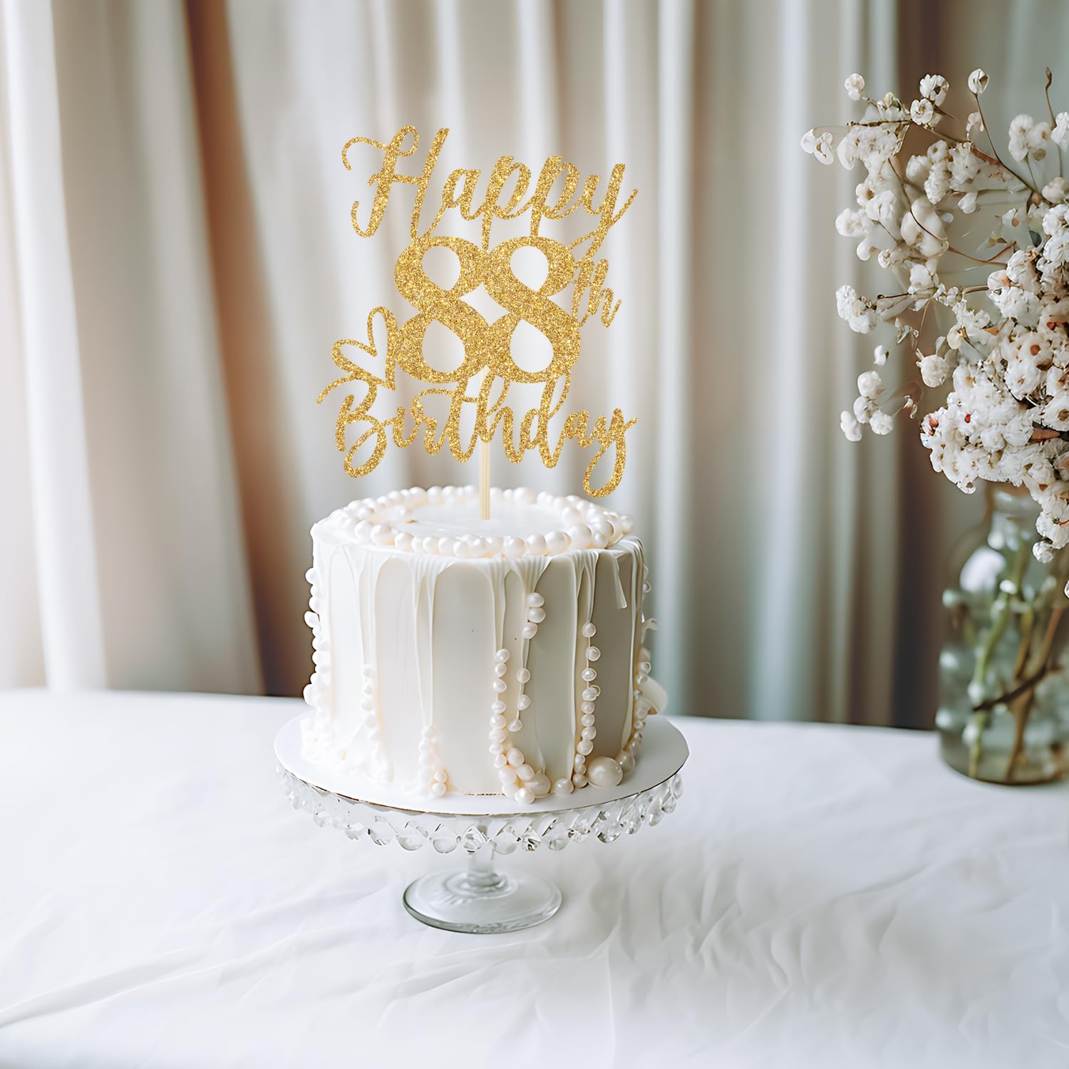 Yotawebery Happy 88th Birthday Cake Topper - Gold Glitter