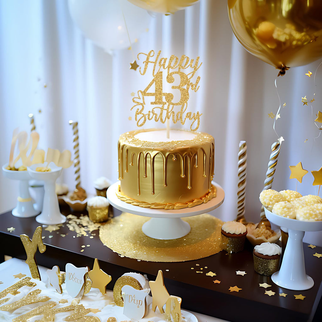 Yotawebery Happy 43rd Birthday Cake Topper – Gold Glitter 43rd Celebration