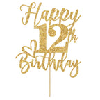 Yotawebery Gold Glitter Happy Birthday Cake Topper – 12th Birthday Party Supplies