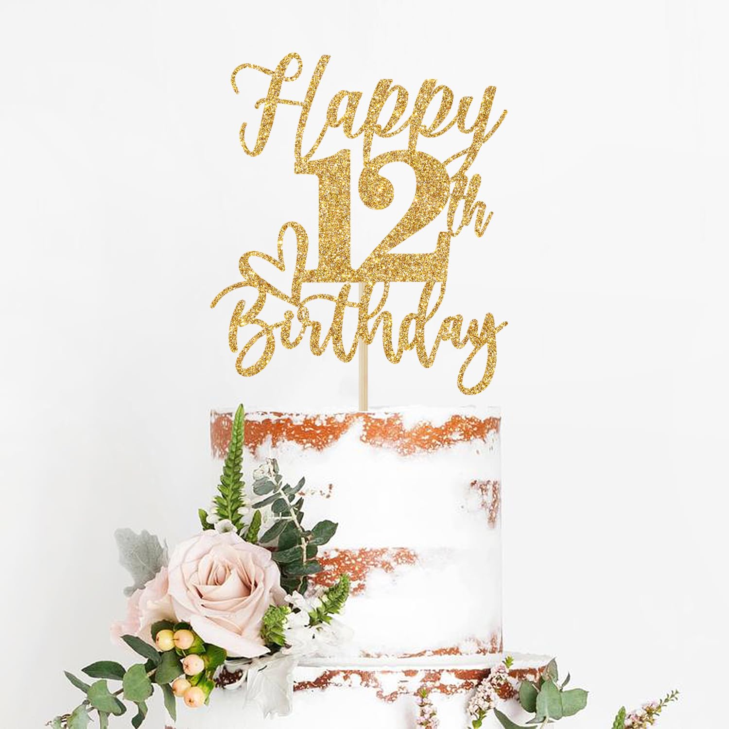Yotawebery Gold Glitter Happy Birthday Cake Topper – 12th Birthday Party Supplies