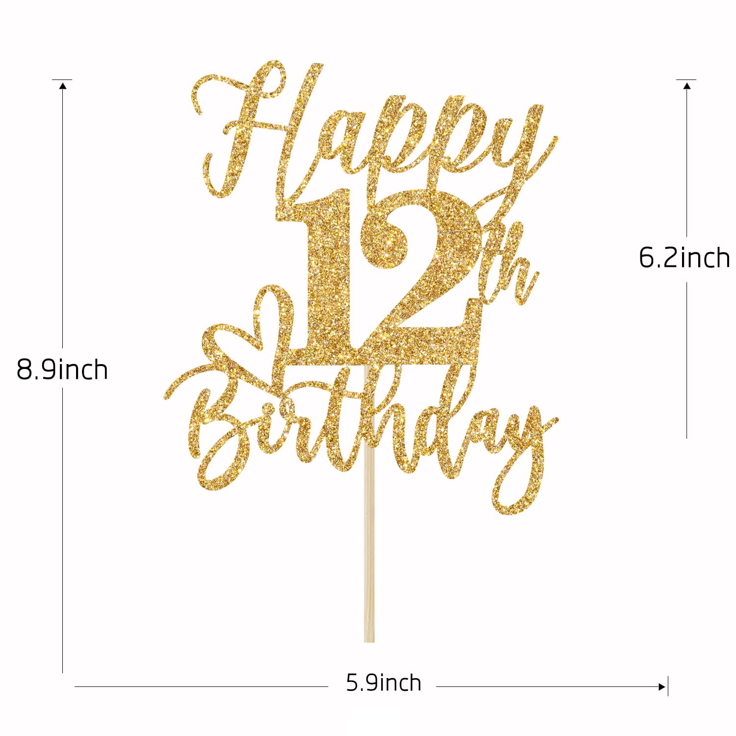 Yotawebery Gold Glitter Happy Birthday Cake Topper – 12th Birthday Party Supplies