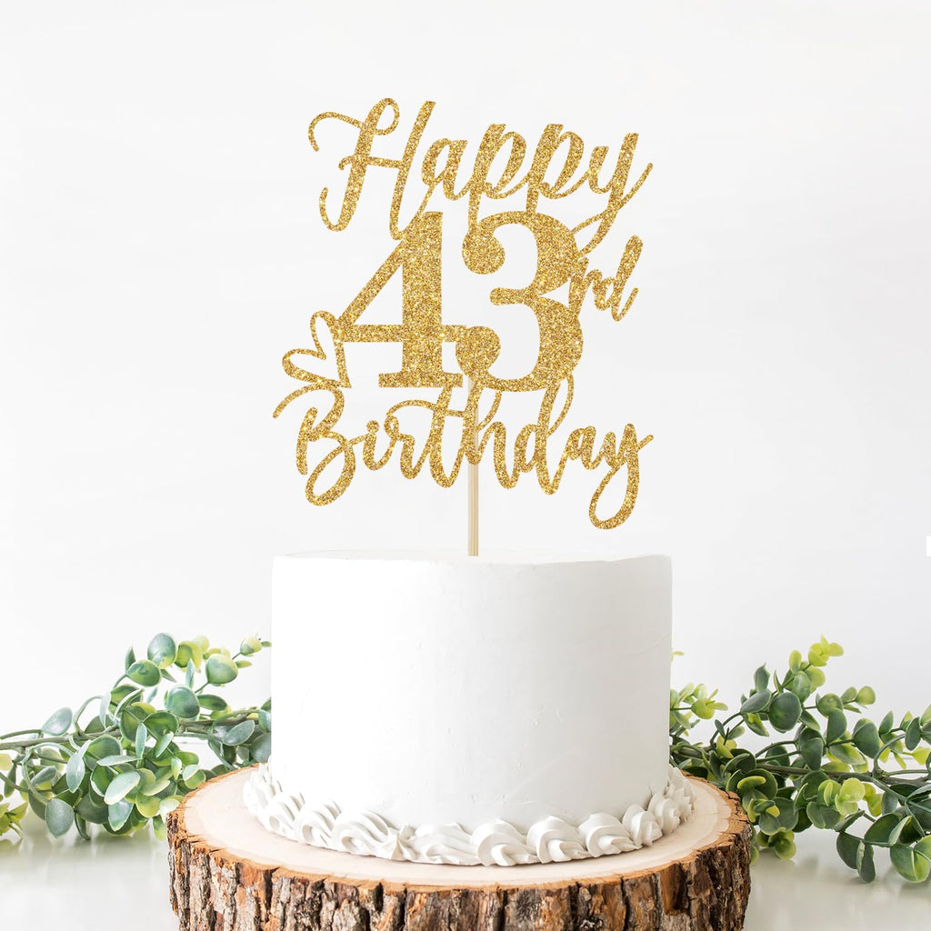 Yotawebery Happy 43rd Birthday Cake Topper – Gold Glitter 43rd Celebration