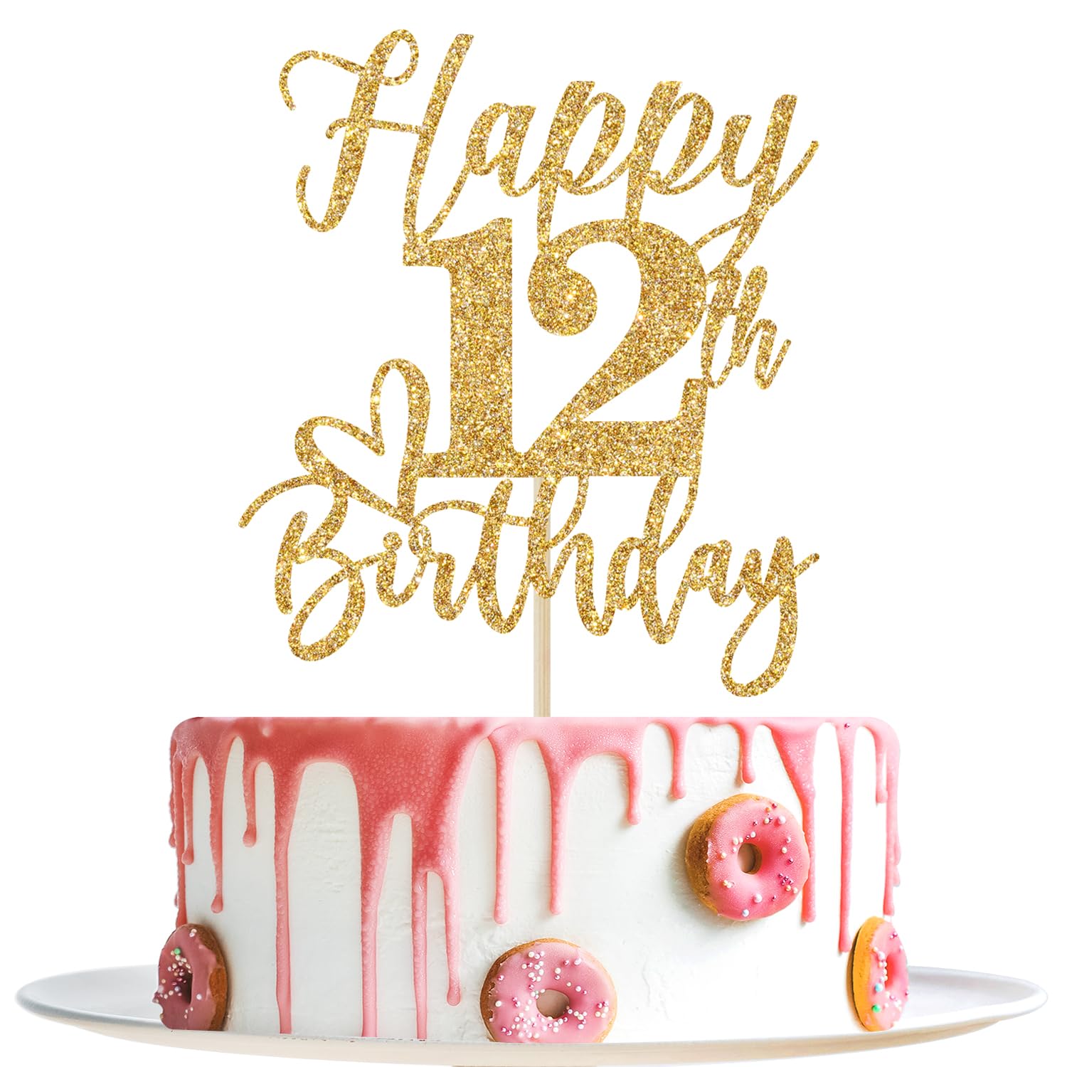 Yotawebery Gold Glitter Happy Birthday Cake Topper – 12th Birthday Party Supplies