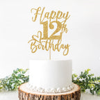 Yotawebery Gold Glitter Happy Birthday Cake Topper – 12th Birthday Party Supplies