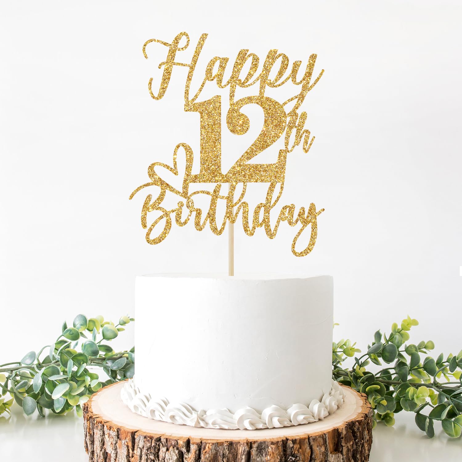 Yotawebery Gold Glitter Happy Birthday Cake Topper – 12th Birthday Party Supplies