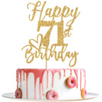 Yotawebery Happy 71st Birthday Cake Topper Gold Glitter | 71st Birthday Decorations