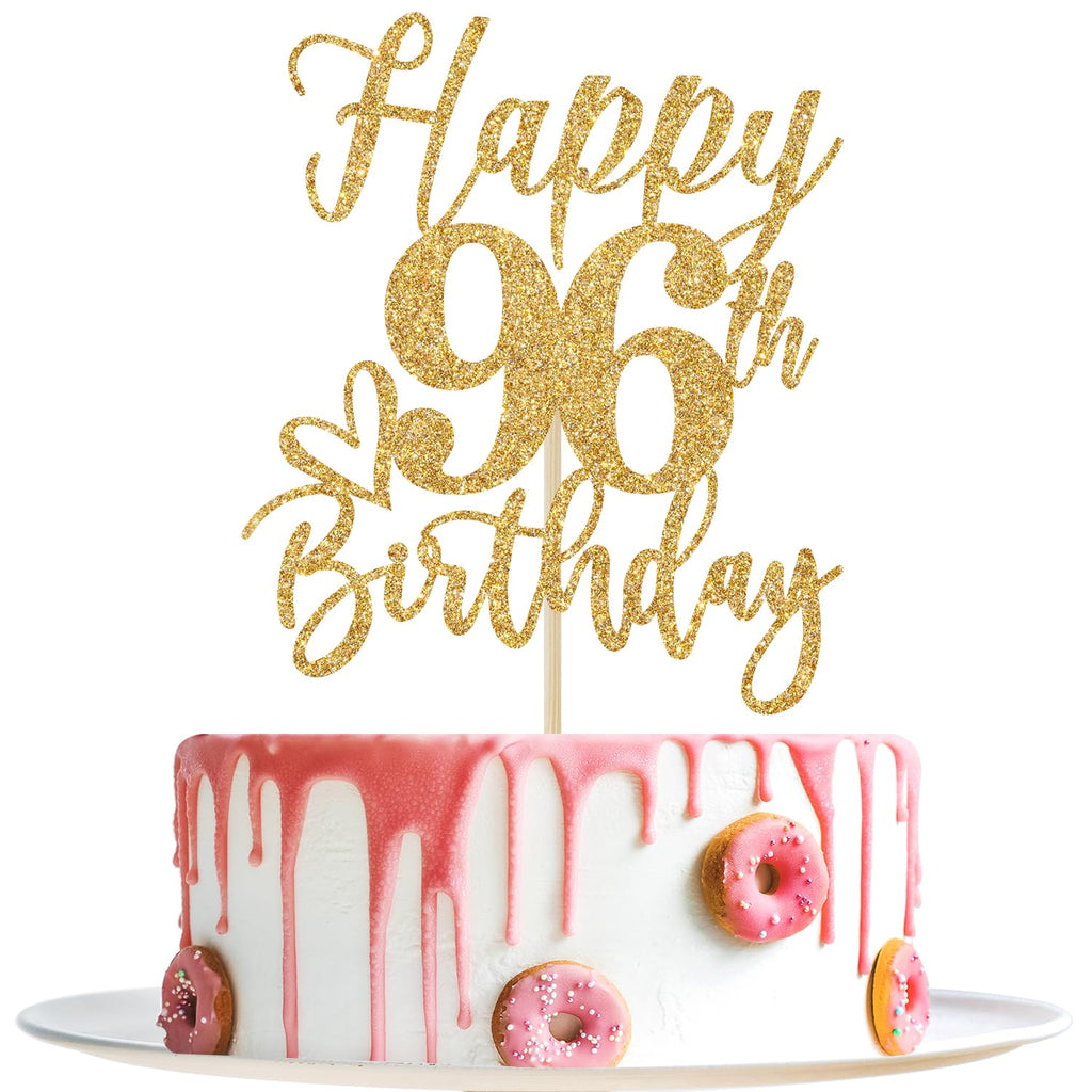Yotawebery Happy 96th Birthday Cake Topper – Gold Glitter 96th Birthday Decorations for Men & Women