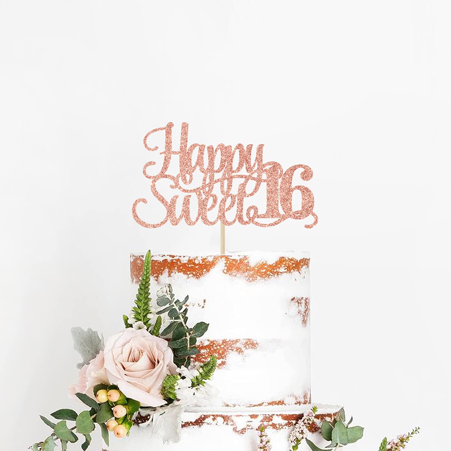 Yotawebery Rose Gold Glitter Happy Sweet 16 Cake Topper | Hello 16 Birthday Decor