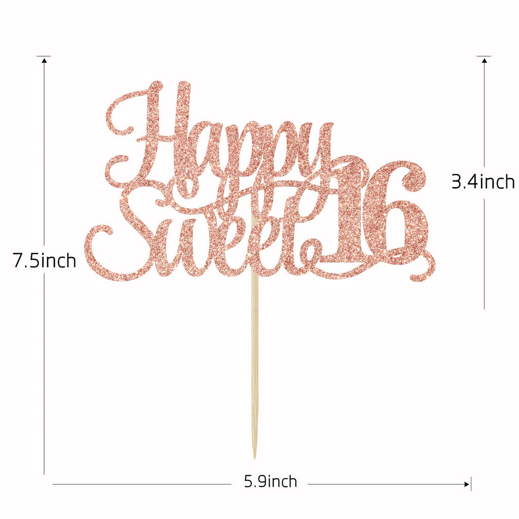 Yotawebery Rose Gold Glitter Happy Sweet 16 Cake Topper | Hello 16 Birthday Decor