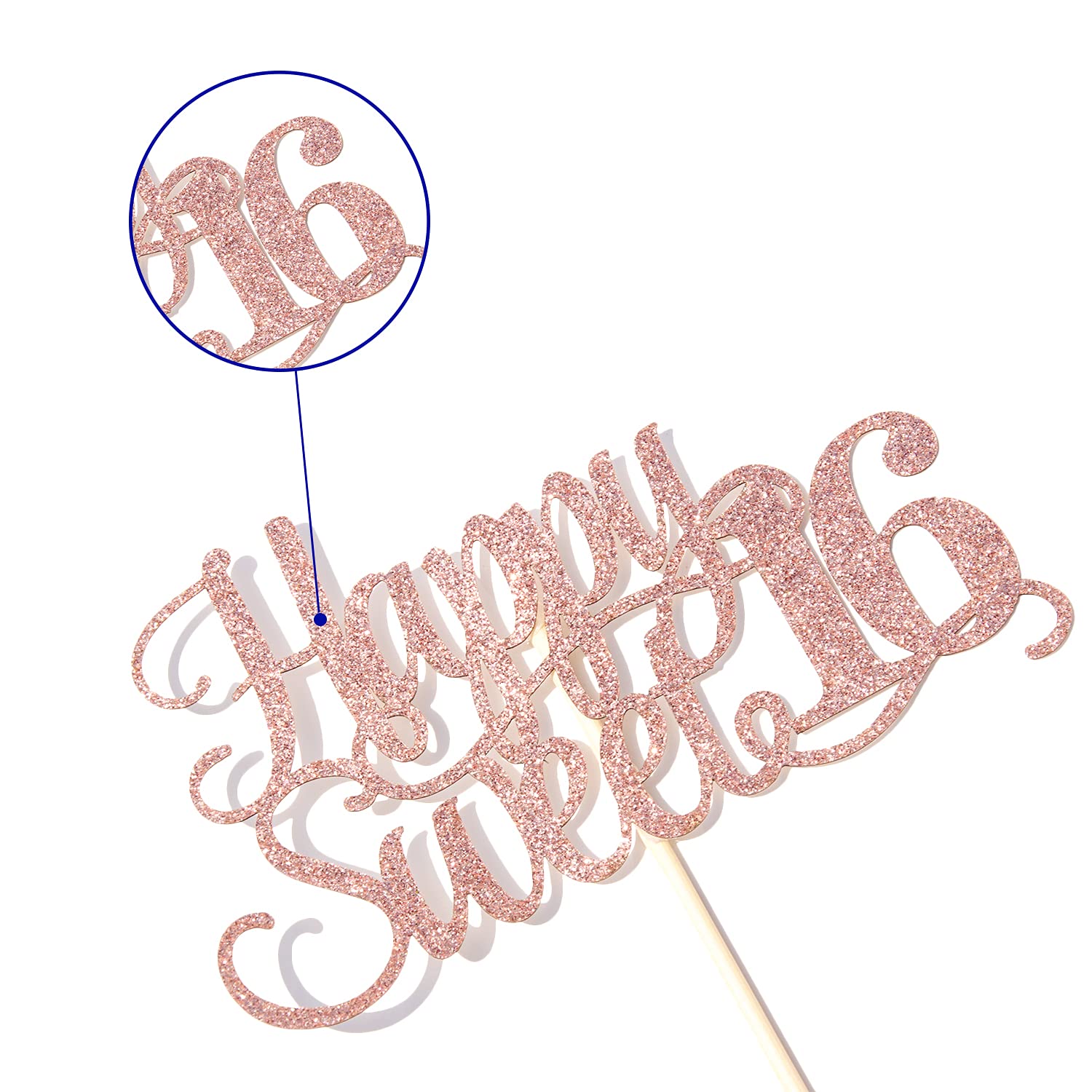 Yotawebery Rose Gold Glitter Happy Sweet 16 Cake Topper | Hello 16 Birthday Decor