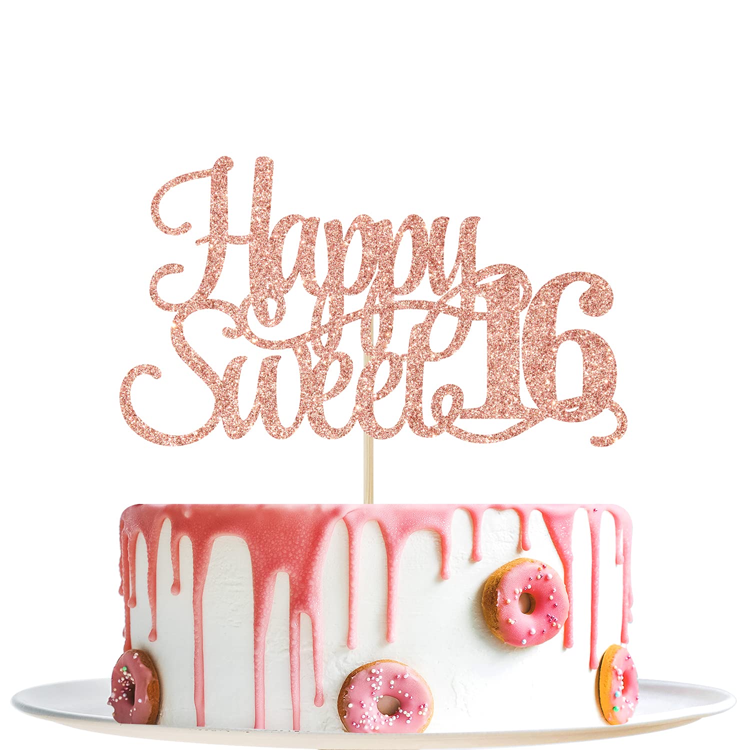 Yotawebery Rose Gold Glitter Happy Sweet 16 Cake Topper | Hello 16 Birthday Decor