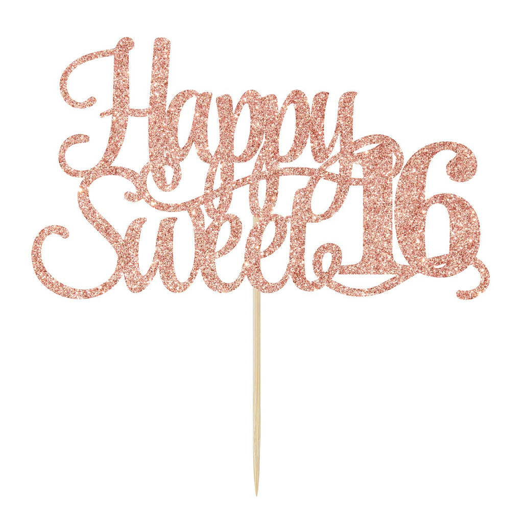 Yotawebery Rose Gold Glitter Happy Sweet 16 Cake Topper | Hello 16 Birthday Decor