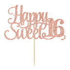 Yotawebery Rose Gold Glitter Happy Sweet 16 Cake Topper | Hello 16 Birthday Decor