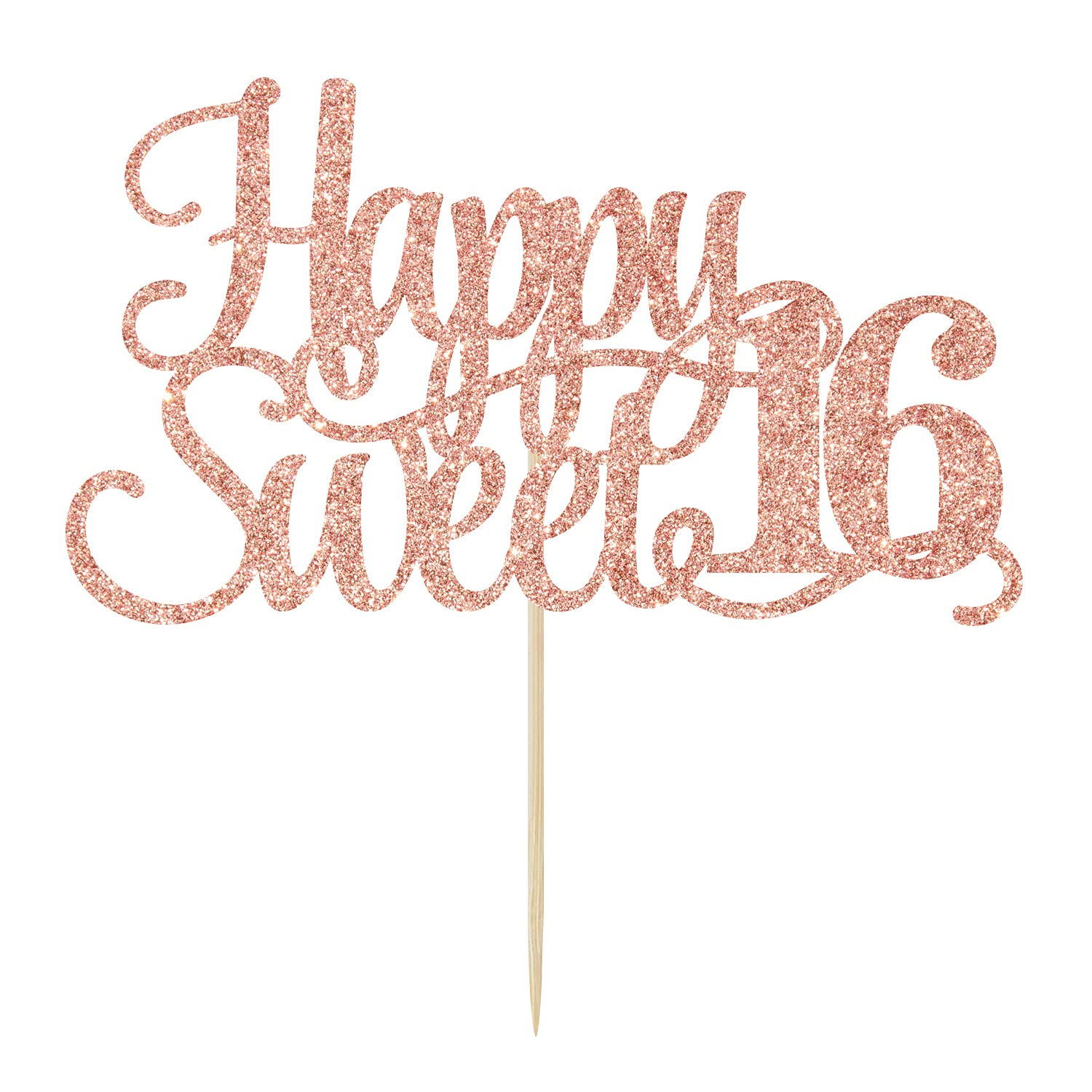 Yotawebery Rose Gold Glitter Happy Sweet 16 Cake Topper | Hello 16 Birthday Decor