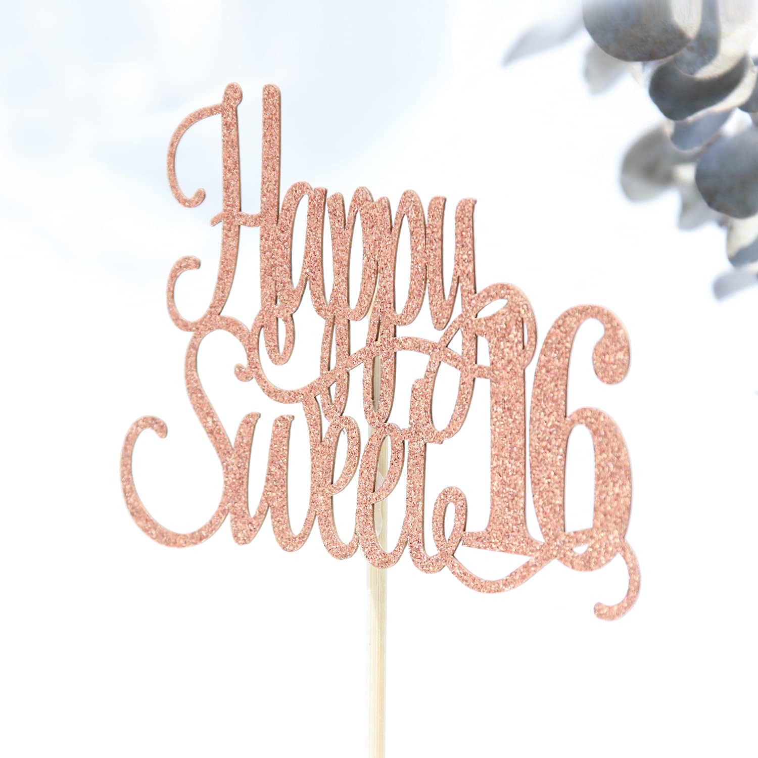 Yotawebery Rose Gold Glitter Happy Sweet 16 Cake Topper | Hello 16 Birthday Decor