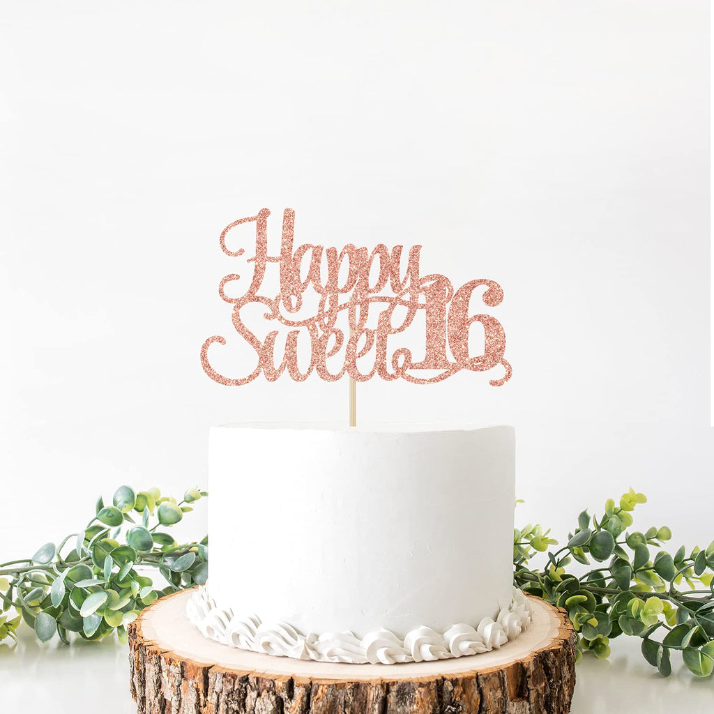 Yotawebery Rose Gold Glitter Happy Sweet 16 Cake Topper | Hello 16 Birthday Decor